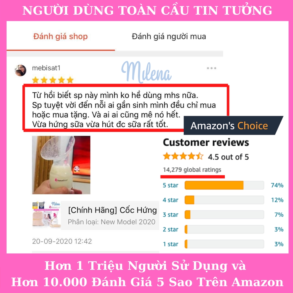 Combo Cương Sữa Sinh Lý Tắc Tia Sữa, Máy Massage Thông Tắc Tia Sữa Kích Thích Xuống Sữa Lavie và Cốc Hứng Sữa Naturebond