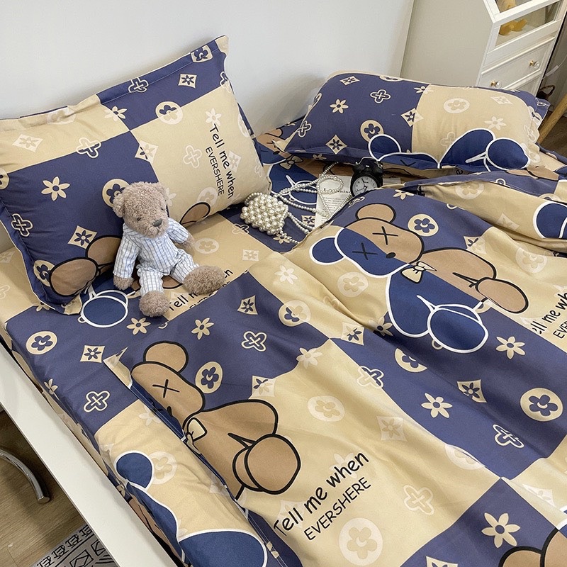 Bộ chăn ga gối cotton poly - Mẫu bear rick.