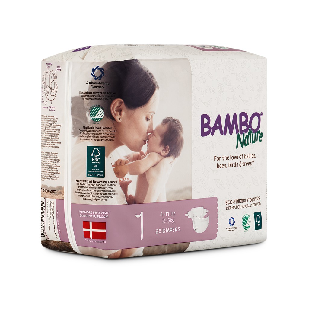 Tã Dán 100% Hữu Cơ Bambo Nature - Nhập Khẩu Đan Mạch - 2-5kg - NB28 - 28 miếng