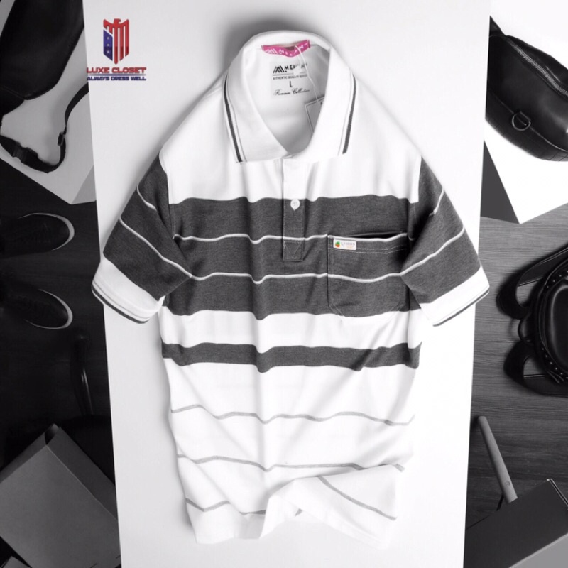 Áo thun sọc nam trung niên chất cotton tám màu sang trọng ACT005