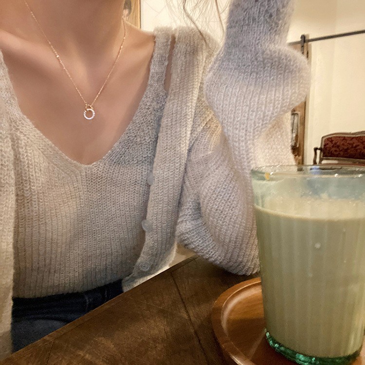 Dây Chuyền Mặt Nhẫn Đôi Zircon Phong Cách Mới 2022