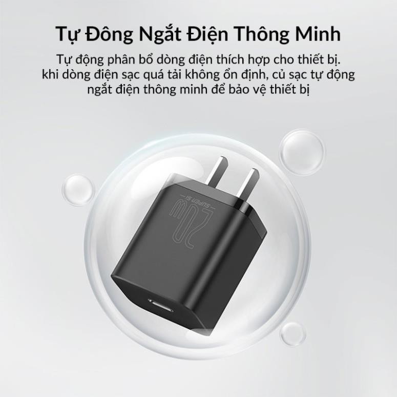 [BH 6 THÁNG] BỘ CỦ SẠC NHANH IPHONE 12 20W PD TỰ NGẮT CHÍNH HÃNG BASEUS SUPER SI CỦ SẠC 20W 11 PRO MAX