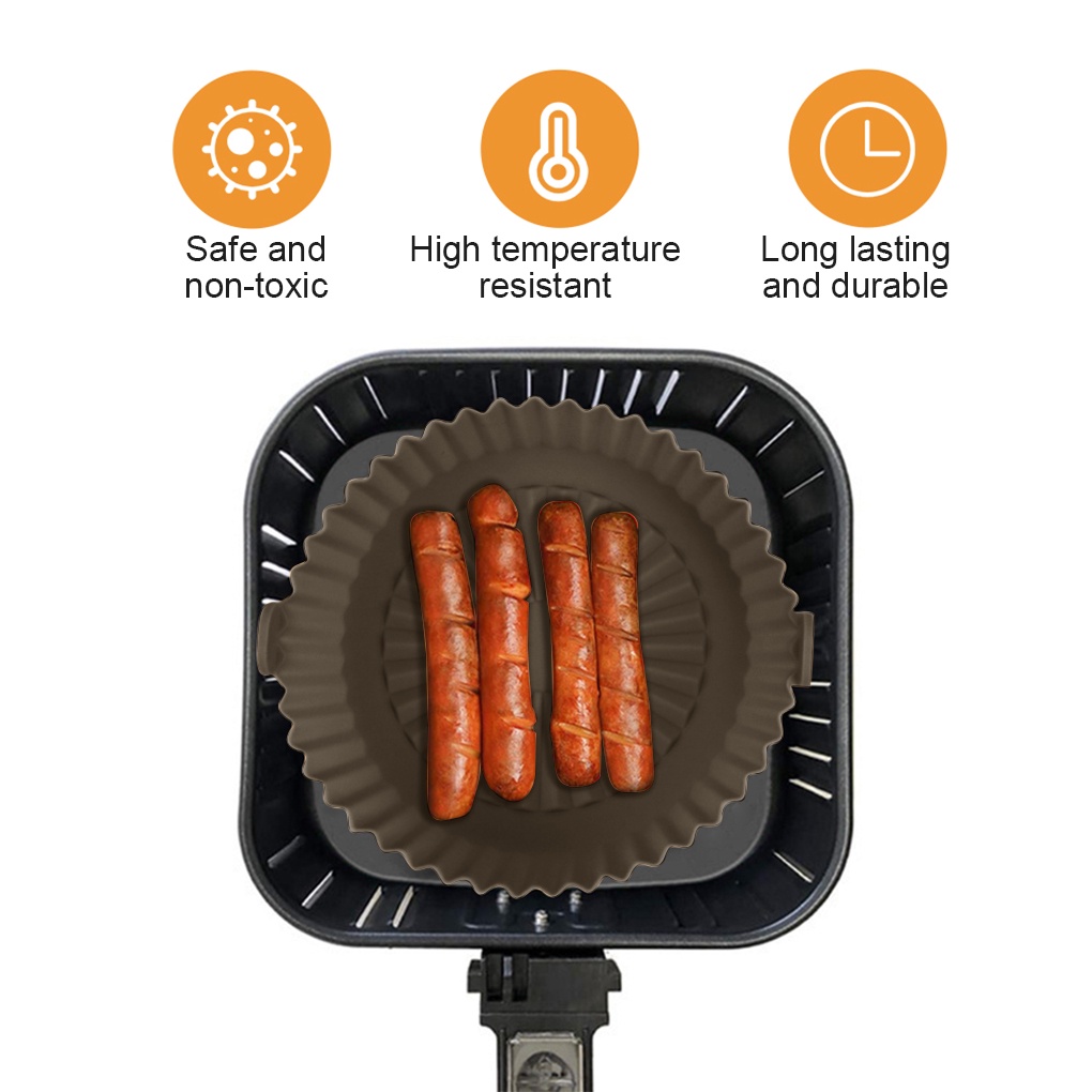 [Voll]Heat-Resistant Air Fryer Silicone Pot with Handle Reusable Liners Microwave Tray Vegetables Chicken Beef Baskets