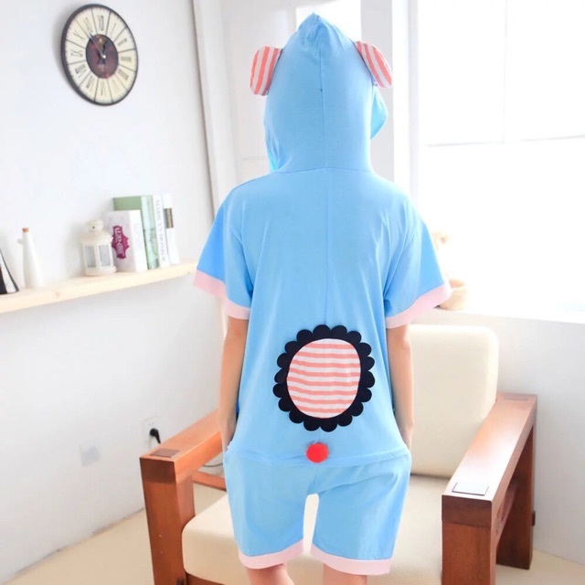 Pịjama thú hình voi xanh cộc tay chất cotton