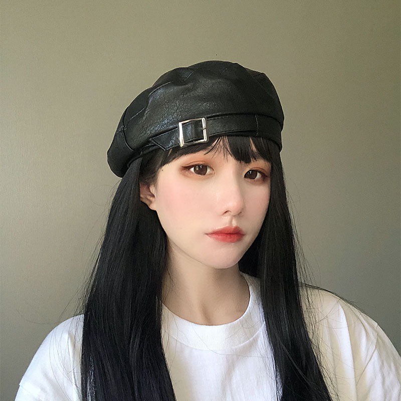 Mũ beret da PU phong cách cổ điển 56-58cm thời trang cho nữ