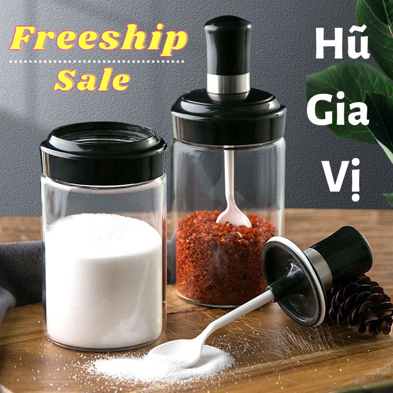 Hũ Đựng Gia Vị Thủy Tinh Kèm Muỗng Cao Cấp Limo.H