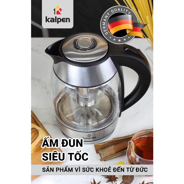 Ấm đun nước siêu tốc thủy tinh cao cấp Kalpen điêu chỉnh nhiệt độ KK66 K88 kALPEN công nghệ đức