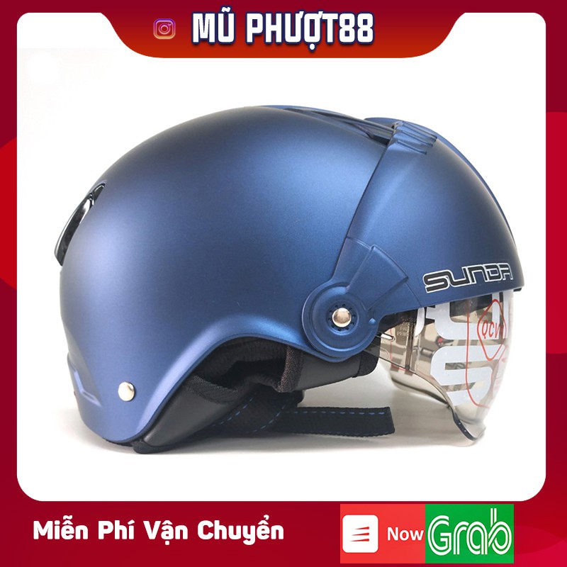 Mũ bảo hiểm nửa đầu SUNDA 135D giấu kính tháo lót tiện lợi thời trang