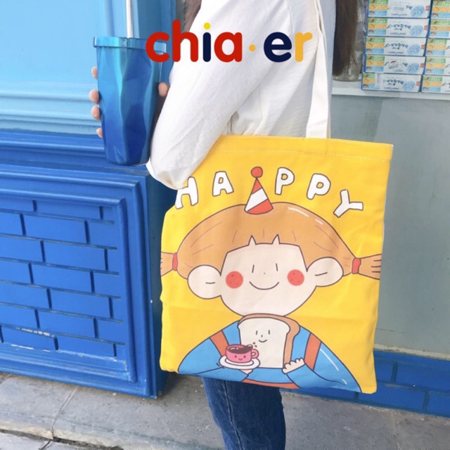 Túi Tote vải chấm tròn màu sắc, túi vải bảo vệ môi trường Chia.er