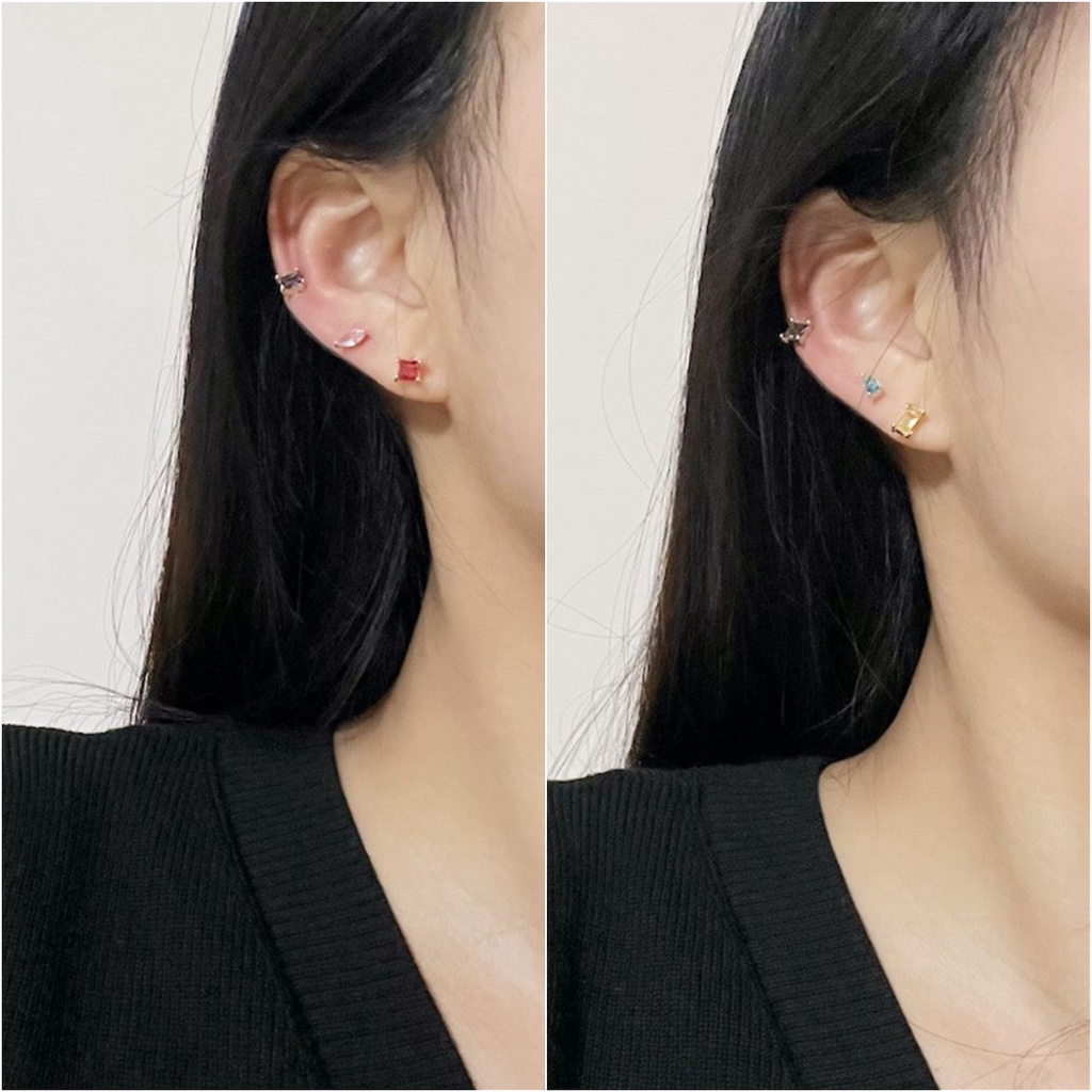 Khuyên Tai Đính Đá Zircon Nhiều Màu Sắc Phong Cách Hàn Quốc Đơn Giản Thời Trang