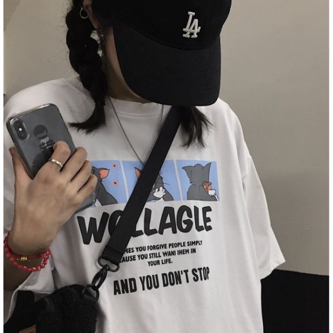 ÁO THUN, ÁO PHÔNG TAY LỠ UNISEX FORM RỘNG OVERSIZE ANIME MÈO VÀ CHUỘT M252 365 SHOP