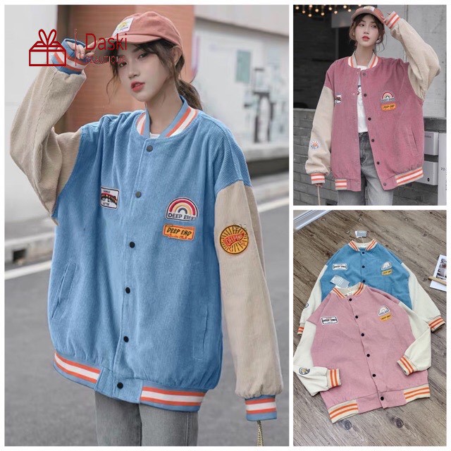 Áo khoác cadigan nhung phối tay thêu lô gô hot trend Daski phong cách nelly ulzzang