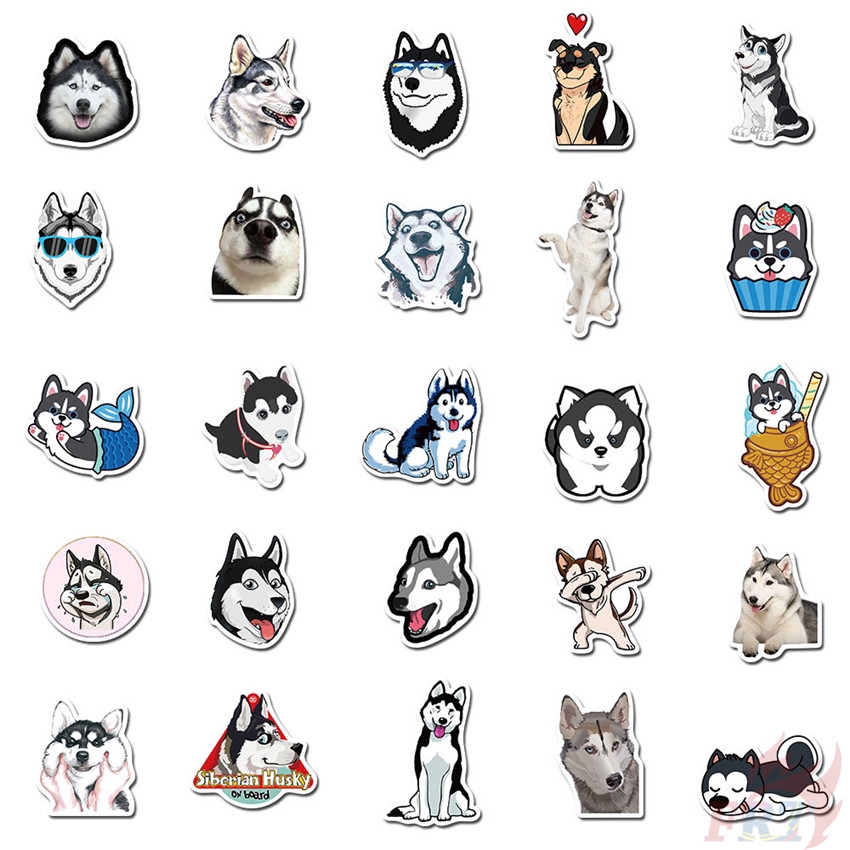 Set 50 Sticker Dán Hình Chó Husky Chống Thấm Nước