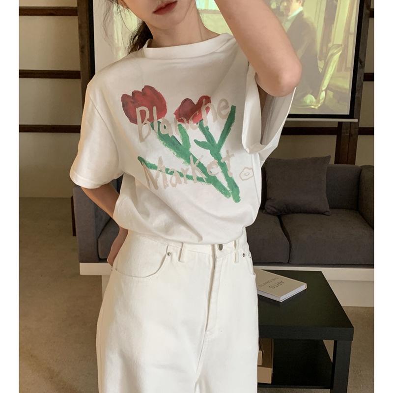 Áo Thun Nữ Ngắn Tay In Họa Tiết Mới