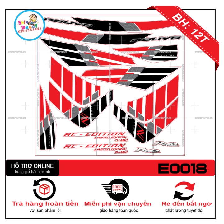 TEM XE NOUVO 5 SX TRẮNG ĐỎ -- SHIN DECAL 2