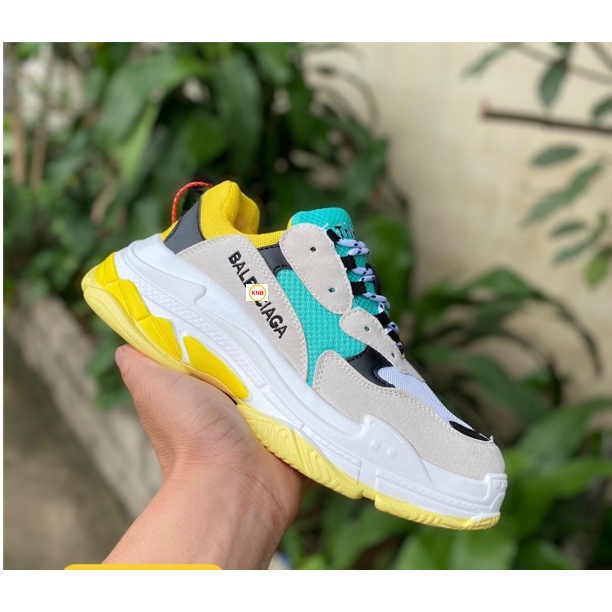 [Tăng tất + Freeship] GIÀY BALENCIAGA Triple S thể thao nam nữ sneaker cao cấp vàng phối xanh chữ thêu, size 36-43....