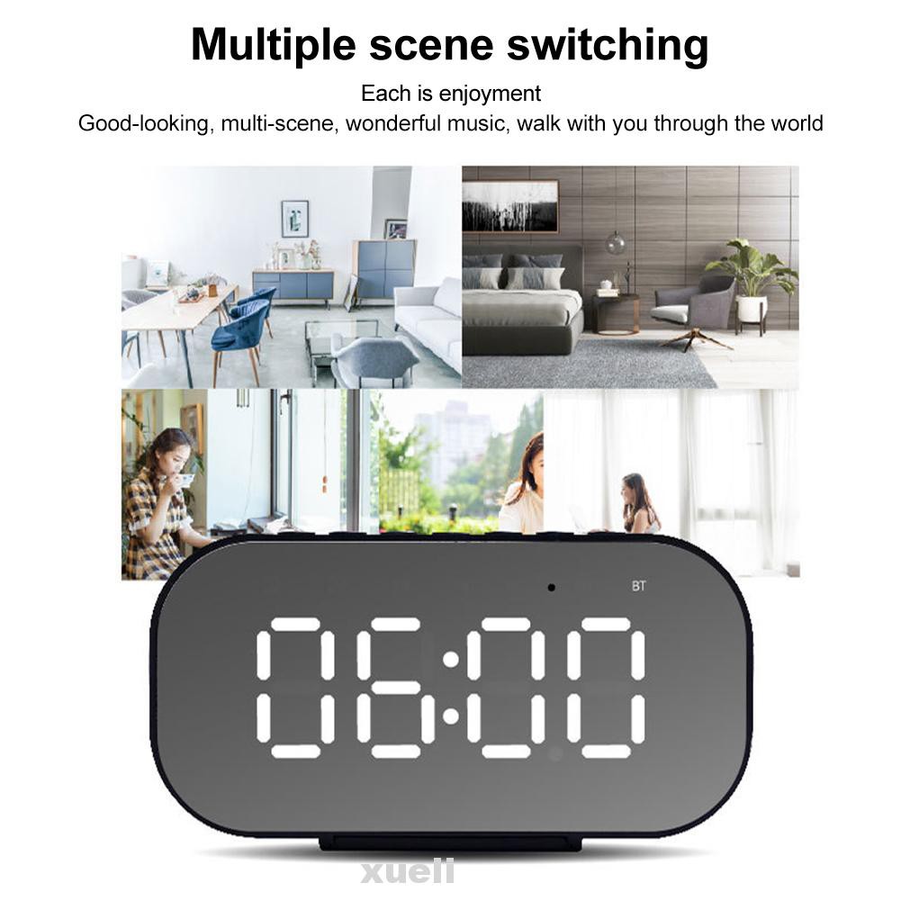 Digital Bedside Wireless Portable FM Radio Alarm Clock USB Rechargeable Mirror Surface HiFi Stereo Bluetooth Speaker