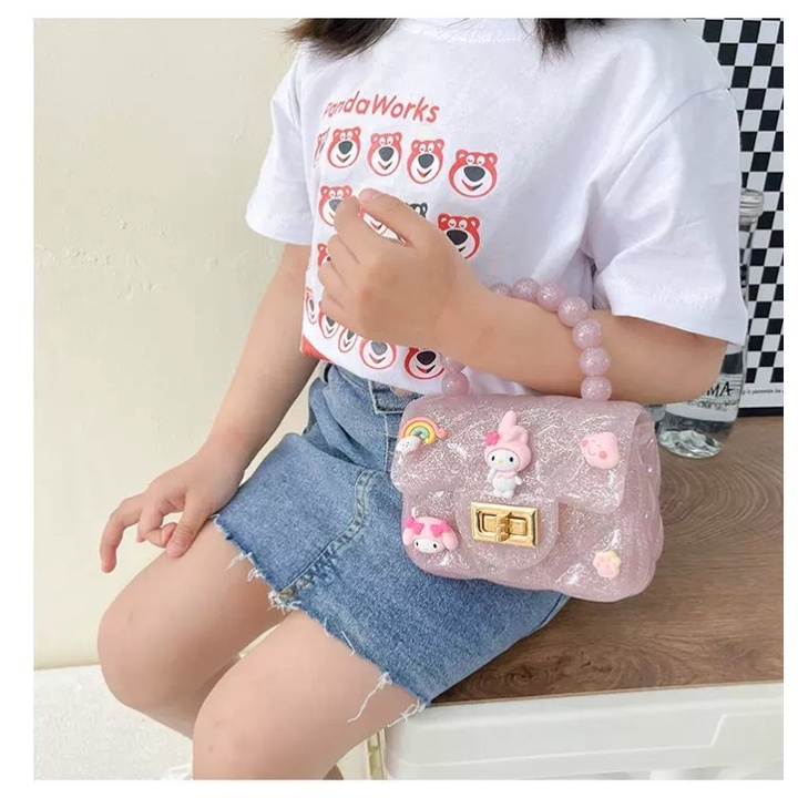 Túi Xách Đeo Chéo Silicon Quai Nhựa Dẻo Gắn Stick Siêu Xinh Cho Bé