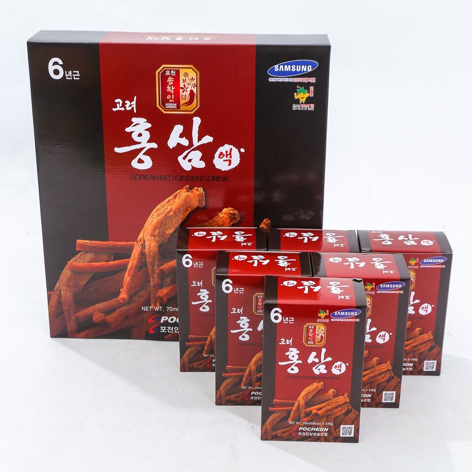 Nước hồng sâm 6 năm tuổi Korean Red Ginseng Pocheon hộp 30 gói x 70ml (Hàng chính hãng )