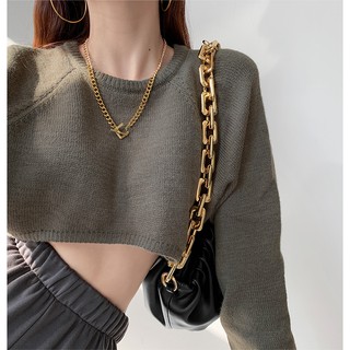 Áo len dệt kim dài tay mùa thu đông Tất cả các trận đấu ngắn dáng rộng Crop Top Slimer Look Áo thun phong cách Châu Âu Mỹ Áo len dáng rộng cao gợi cảm trên mỗi