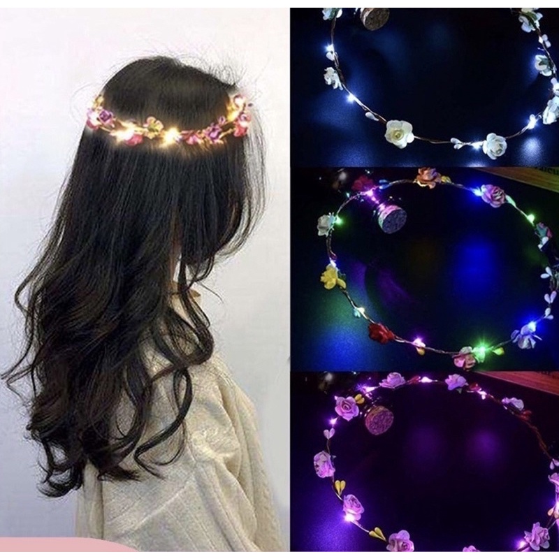 Vòng hoa đội đầu phát sáng vui chơi lễ hội , vòng hoa đèn led, đội đầu kỉ yếu