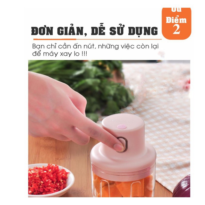 Máy xay mini đa năng cầm tay sạc bằng cổng USB loại 250ml