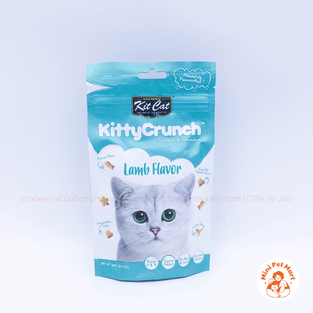 Bánh thưởng ăn vặt cho mèo KIT KAT KITTY CRUNCH 60g - Vị hải sản, cá hồi, cá ngừ, thịt gà, thịt bò, thịt cừu