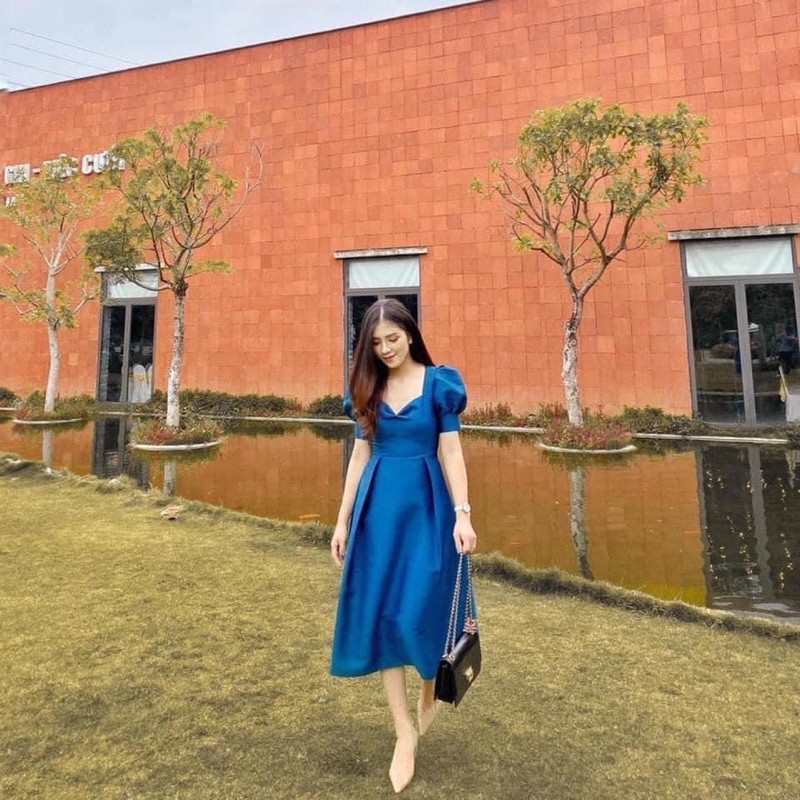 BÁN SỈ VÁY XOÈ TAY BỒNG CỔ TIM 2M XANH BE CHO NỮ | BigBuy360 - bigbuy360.vn