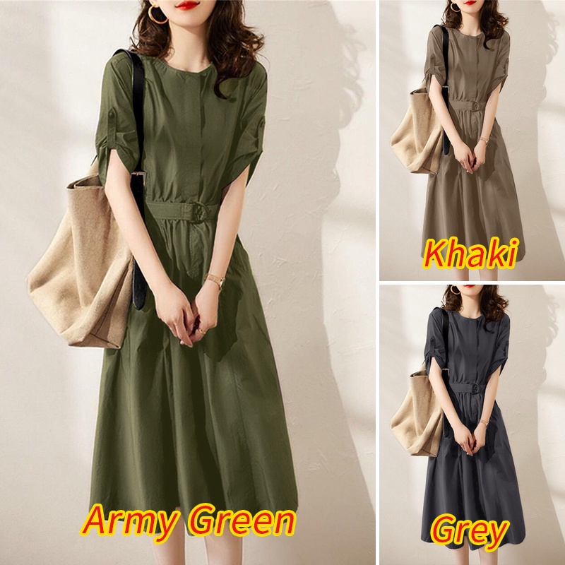 Đầm ZANZEA tay ngắn cổ tròn màu trơn phong cách retro thời trang dành cho nữ