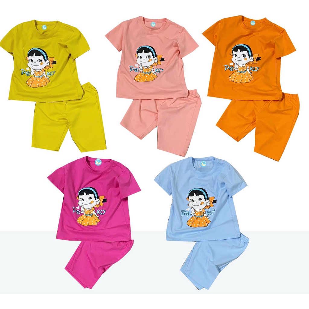 Set 3 bộ đồ bé gái - quần lửng  in hình buppe peko chất vải co giãn 4 chiều cho bé từ 8kg đến 25kg-HOÀNG NAM KIDS