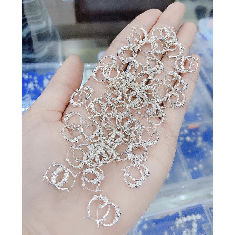 Bông tai bạc,khuyên tai bạc khoá bấm vòng tàu dành cho bé -g43
