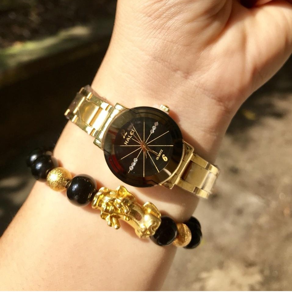 Đồng Hồ Đôi HALEI 457 Dây Vàng Mặt Kính Tráng Chống Xước Kiểu Dáng Thanh Lịch | BigBuy360 - bigbuy360.vn