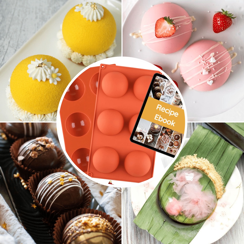 2 Khuôn Silicon Nhựa Dẻo-Khuôn Tròn Bán Cầu 6 Lỗ Làm Thach, Pudding, Mochi, Mousse, Socola