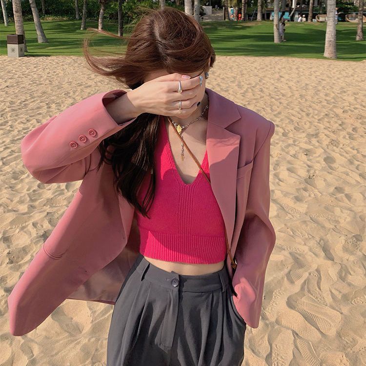 Áo croptop dệt kim hai dây thời trang gợi cảm cho nữ