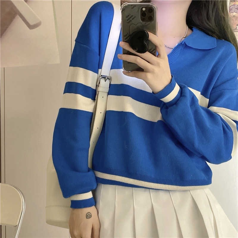 Mới Áo Sweater Tay Dài Cổ Polo Thời Trang Mùa Thu Phong Cách Hàn Quốc Cho Nữ