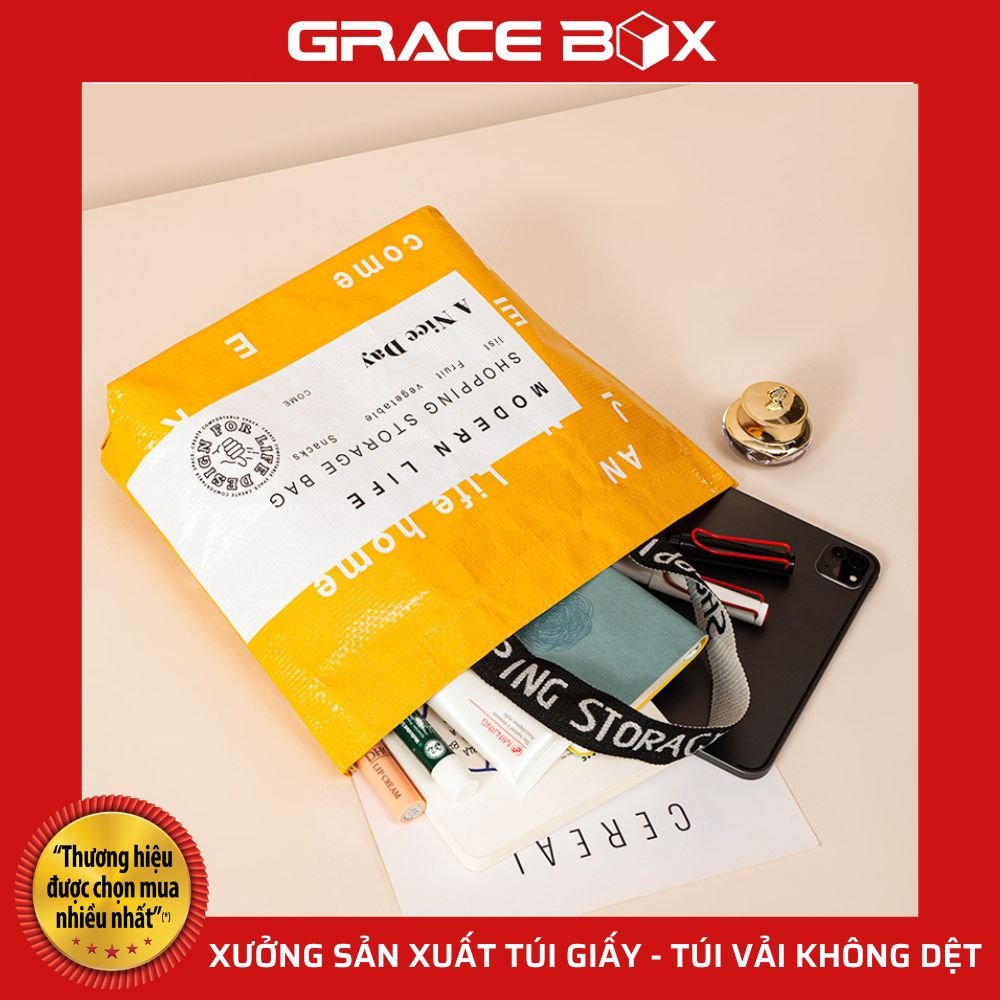 Túi Mua Sắm Chất Liệu PP Thân Thiện Môi Trường - Thời Trang - Tiện Ích - Màu Vàng - Siêu Thị Bao Bì Grace Box