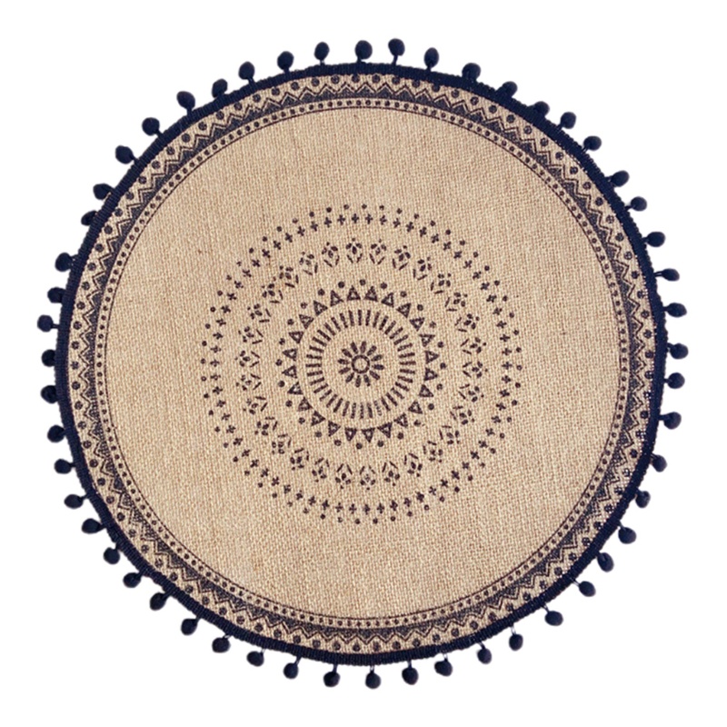 Tấm Lót Bàn Ăn Bằng Sợi Macrame Hình Tròn Họa Tiết Mandala Thiết Kế Tua Rua Cách Nhiệt Tiện Dụng