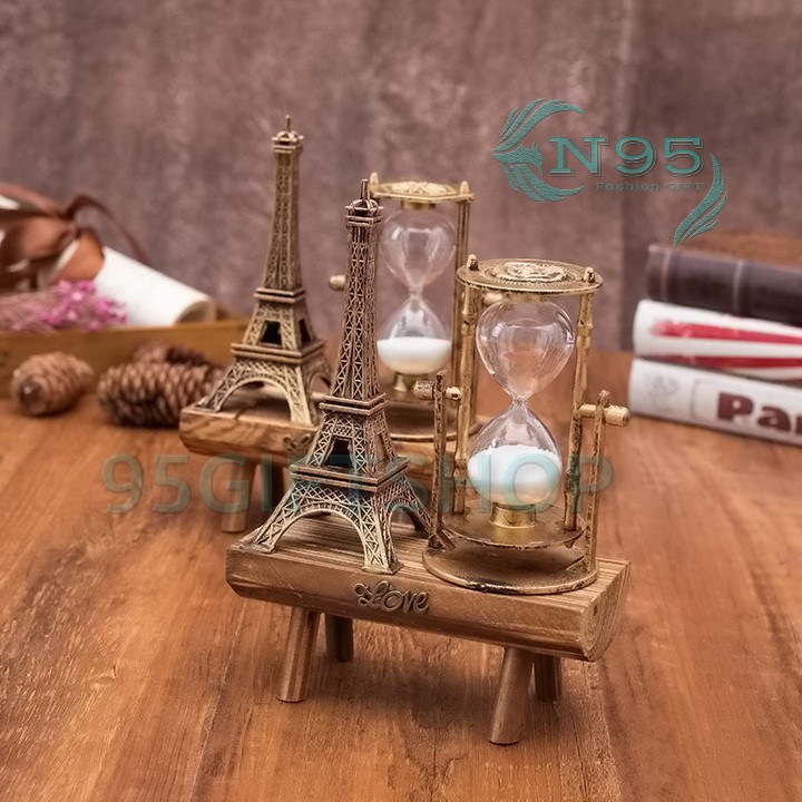 Đồng hồ cát tháp eiffel Paris kèm khung gỗ quà tặng quà lưu niệm văn phòng phẩm độc lạ phụ kiện trang trí bàn làm việc