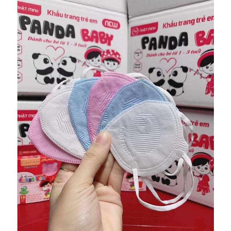 Khẩu trang y tế 3 lớp kháng khuẩn gấu panda bé trai bé gái 1 bịch túi 10 chiếc màu trắng, xanh, hồng cho trẻ từ 1-3 tuổi