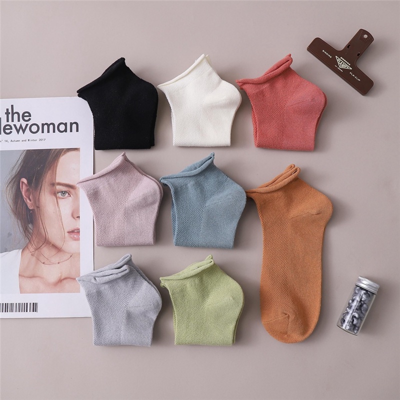 Ruffle Solid Colors Frilly Ankle Socks Women Cotton Girls White Black Lady Confinement Socks Mesh Slipper Socks Non Skid Fashion