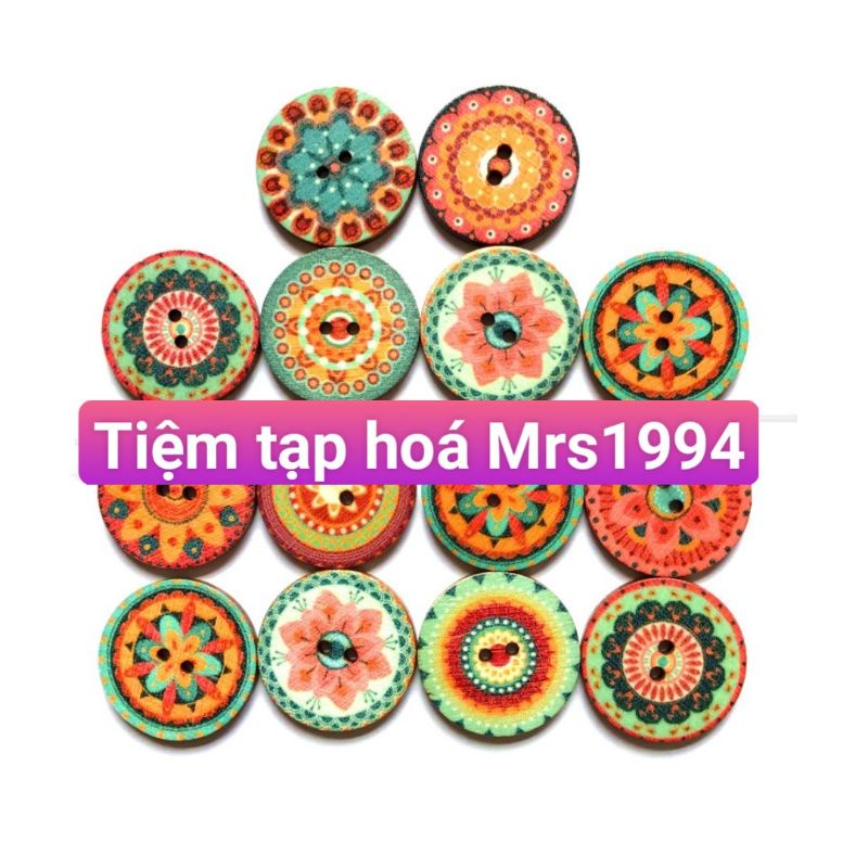 {10 NÚT} NÚT - CÚC GỖ / KHUY GỖ TRÒN CÁC LOẠI BÔNG HOA VINTAGE