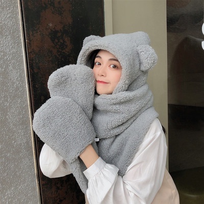XPK446 SIÊU SALE Mũ bông cừu tai gấu kèm khăn quàng cổ và găng tay phụ kiện thời trang Hàn Quốc