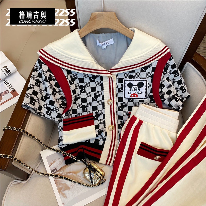 Bộ Áo Thun Ngắn Tay + Quần Short Ống Rộng Thời Trang Mùa Hè 2022 Cho Nữ