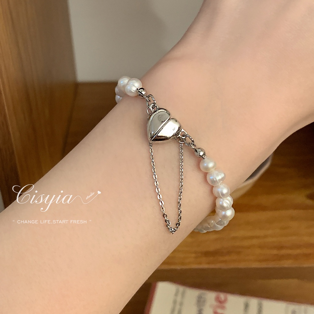 Vòng Đeo Tay Chuỗi Hạt Ngọc Trai Có Từ Tính Hình Trái Tim Cho Nữ