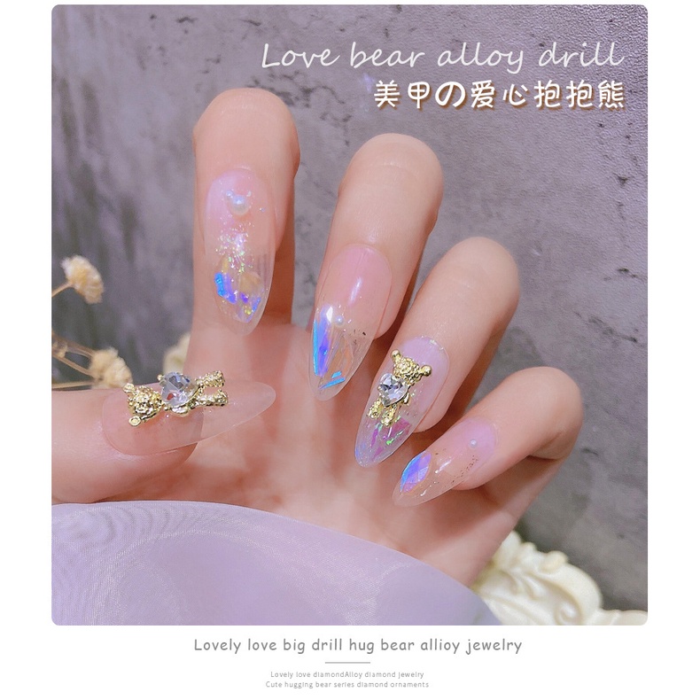 Charm gấu đá đính móng, charm gấu trái tim nail