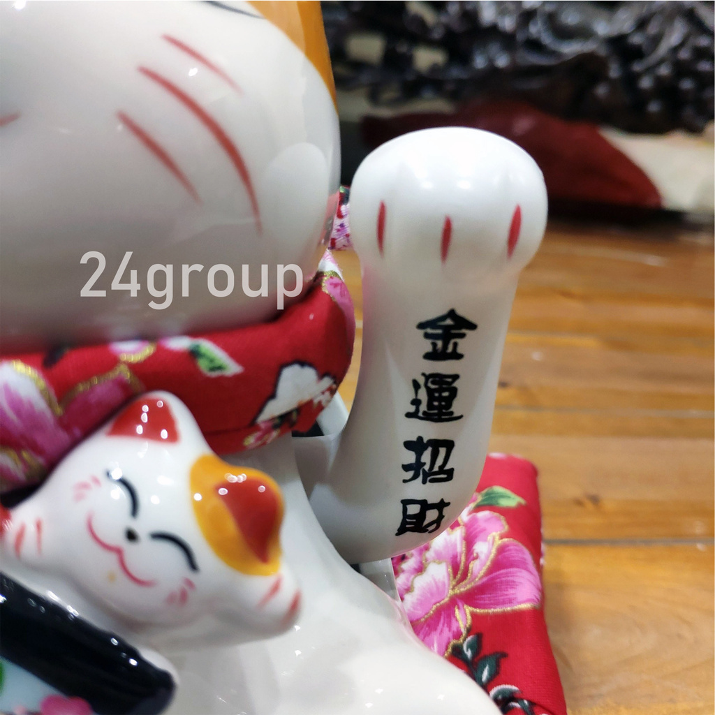 Mèo Thần Tài Vẫy Tay Phát Tài Phát Lộc Gốm Sứ Cao Cấp Kèm đệm đỏ Mèo may mắn vẫy tay chiêu tài phát lộc Maneki Neko