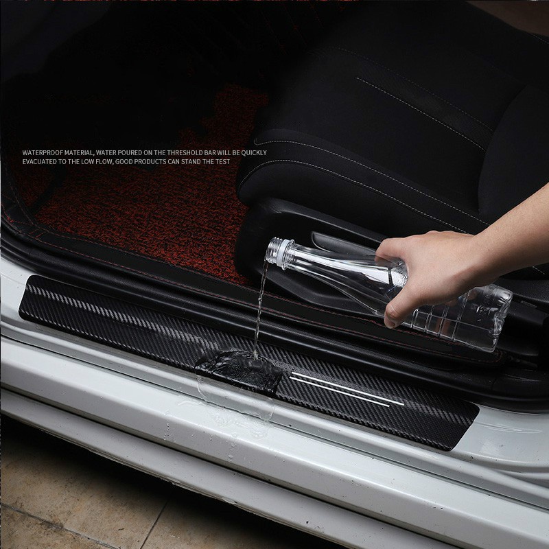 4 Cái/bộ Miếng Dán Bậc Cửa Bên Hông Xe Hơi Miếng Dán Bảo Vệ Chống Trầy Xước Bằng Da Sợi Carbon Cho Mitsubishi Pajero Asx Outlander Xl 3 Lancer