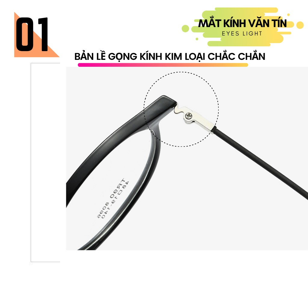 Gọng kính cận Eyes Light T8096 nam nữ mắt kính tròn càng nhựa pha kim loại nhiều màu | BigBuy360 - bigbuy360.vn