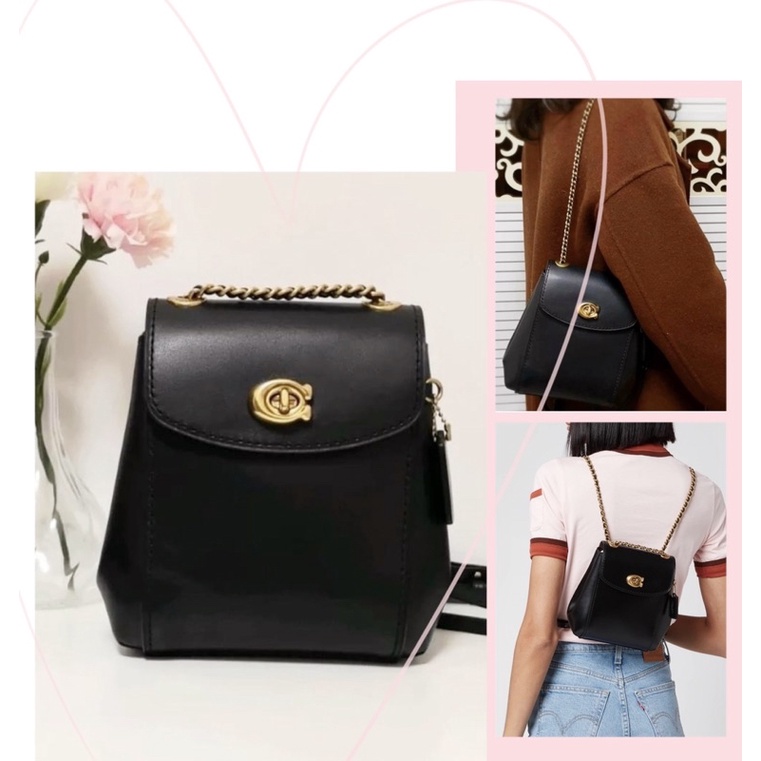 TNS - Balo mini 2 kiểu siêu trendy Parker convertible backpack-chất da cao cấp-tone màu đen classic da trơn