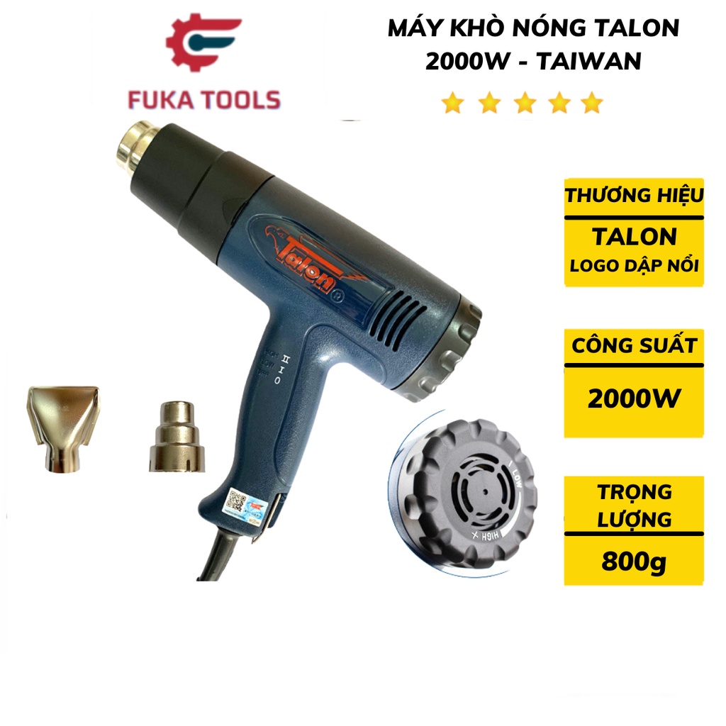 Máy khò nhiệt Talon 2000w CHÍNH HÃNG Công Ty , bảo hành 12 tháng, khò nhiệt, bọc màng co giỏ quà tết, dán decal